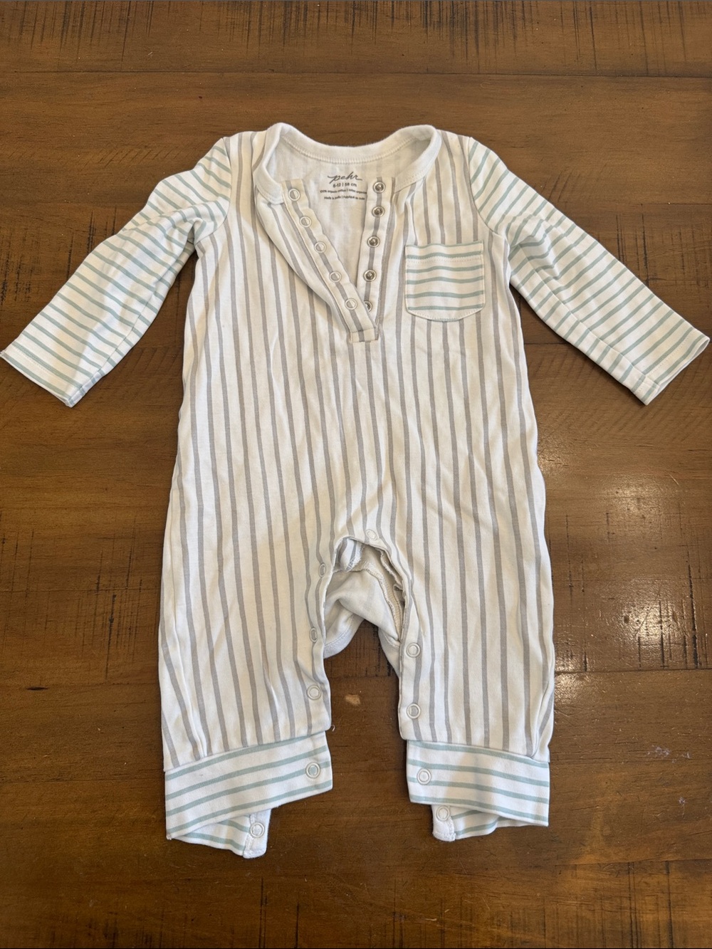 Striped Long-Sleeve Baby Bodysuit Romper in Light Blue